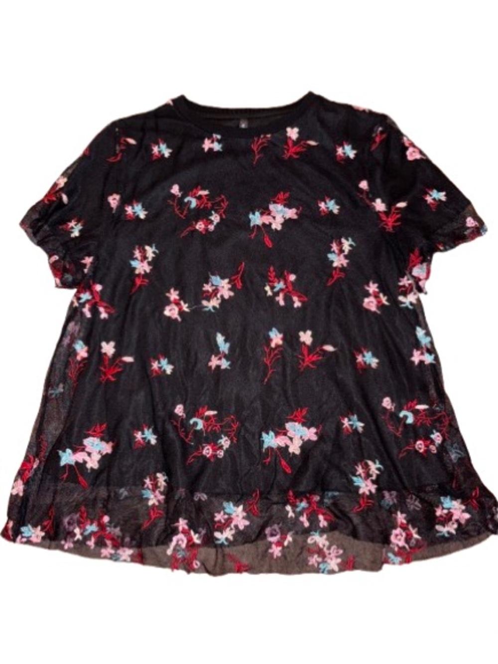 Massini Black Short Sleeve Floral Embroidered Tee size L